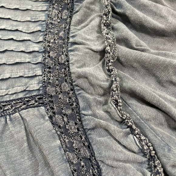 Free People Le Femme Ruffled Pintuck Top Blouse Med Blue Boho Babydoll Peasant - Picture 5 of 12